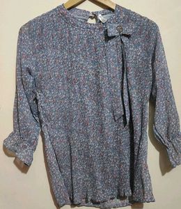 Grey Top Floral Print For 8-10 Year Girl, Bust- 30