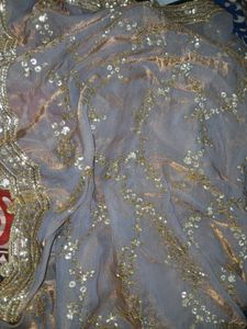 Embellished blueish grey Saree