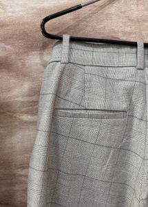 Grey Plaid Straight Leg Pants