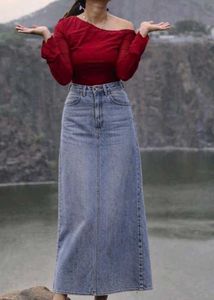 Light Wash Denim Maxi Skirt