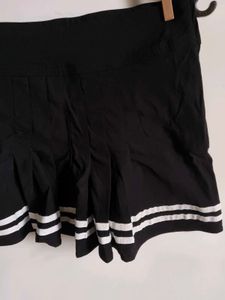 Black Pleated Mini Skirt with Stripes