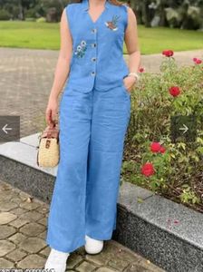 Stylish Blue Embroidered Pant Set co-ord se