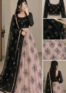 M size Black Embellished Blouse lahenga dupatta
