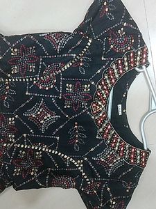 Elegant Black Frock with Embellished Neckline