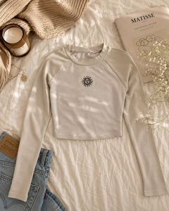 ✨ White Ribbed Sun Graphic Crop Top ✨