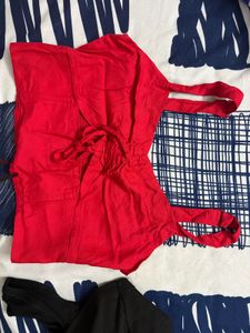 Stylish Red Ruched Crop Top