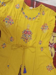 Yellow floral  Embroidered Kurta/dress