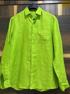 Parrot Green Shirt linen jacquard