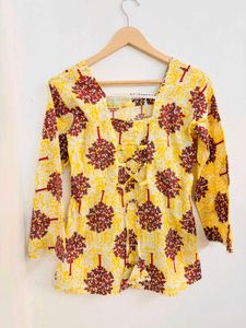 Yellow Back Tie-up Short Kurti