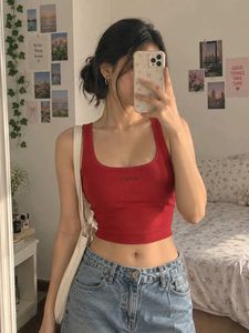 Red Ribbed Crop Tank Top