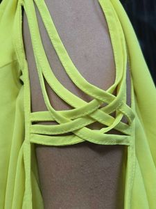 Yellow Cold Shoulder Ruffle Top