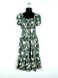 Pastel Olive Green Printed Dress For Women's
