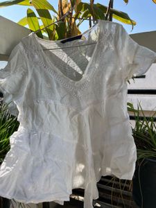 White Embroidered lace Tiered Top