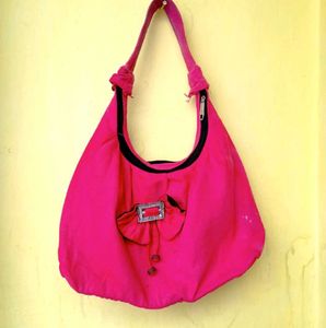Bright Pink Hobo Bag with Embellishment