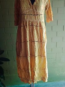 Yellow Eyelet Midi Dress