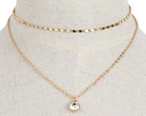 Dainty Layered Gold Necklace with Crystal