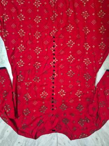 Red Kurta with Golden Print