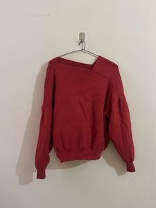 Red Asymmetrical Neckline Sweater