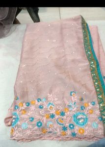 new Elegant Pink Embroidered Saree