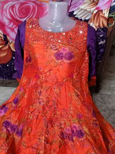 Floral Orange Anarkali Dress