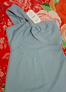 Shein Light Blue One Shoulder Knot Dress