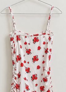 White Ruched Floral Mini Dress