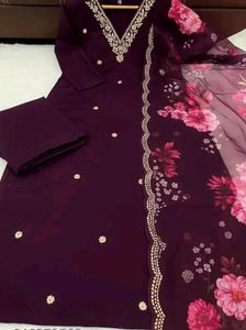 Elegant purple  Kurta Set with Floral Dupatta