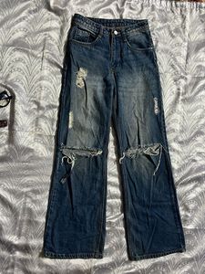 Distressed Wide-Leg Jeans