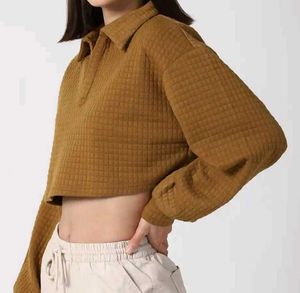 FOREVER 21 Brown Waffle Knit Shirt Style Crop Top