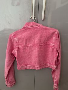Pink Cropped Denim Jacket