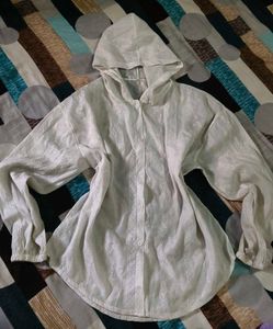 White Hooded Button-Down Tunic Top