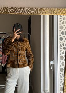 Vintage Black Yellow Check Crop Blazer
