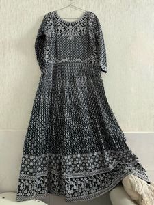Elegant Black &amp; White Embroidered Gown