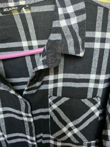 Classic Black &amp; White Plaid Flannel Shirt