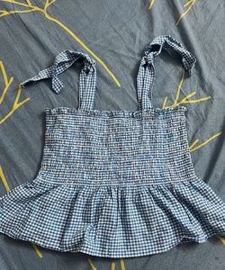 Cute Blue Gingham Smocked Top