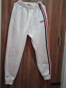 Cream Joggers with Side Stripes