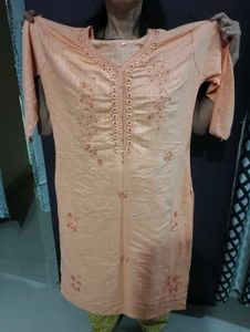 Cream Cotton Embroidered Kurti | New ✨