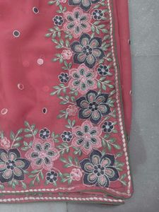 Beautiful Embroidered Pink Saree with blouse