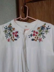 White Embroidered Bell Sleeve Top