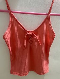 Peach Tank Top With Front Tie Up