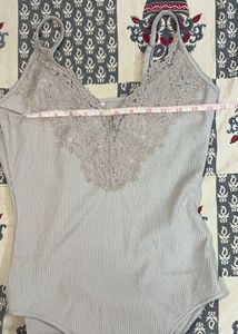 Ribbed Lace Trim Bodysuit