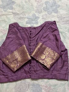 Elegant Purple Silk Blouse with Gold Border