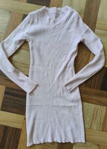 Ribbed V-Neck Long Sleeve Mini Dress