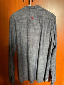 Blue Chambray Mandarin Collar Shirt