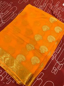 Orange Banarasi Silk Zari Saree