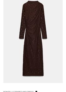 Zara celeb style Chic Brown Draped lace Midi Dress