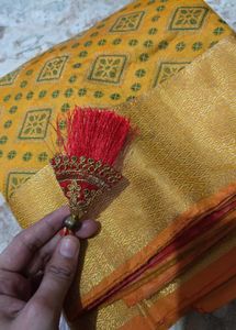 Beautiful Yellow Saree with Golden Border