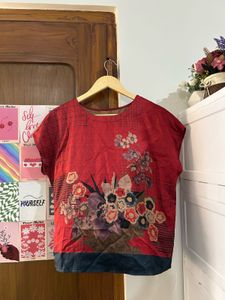 Red Floral Print Short Sleeve Top