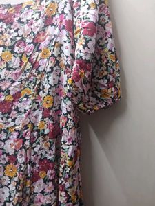 Floral Print Puff Sleeve Square Neck Dress