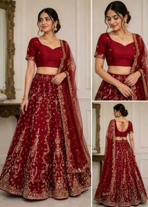 Stunning Maroon Embroidered Lehenga